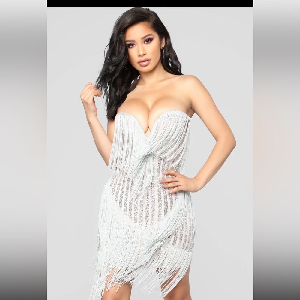 Silver sparkly dress with fringe (New Years style dress)